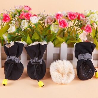 4 stuks Waterdichte Winter Hond Schoenen Anti-slip Regen Snowboots Schoenen Dikke Warme Voor Kleine Katten Honden puppy Hond Sokken Booties zwart / S