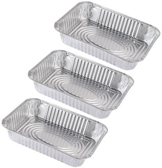 4 Stuks Wegwerp Bbq Drip Pan Aluminiumfolie Tin Barbecue Pan Voedsel Container Liner Trays Takeaway Verpakking Box Met Cover(3500Ml 3P zilver 3stk