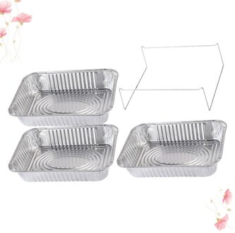 4 Stuks Wegwerp Bbq Drip Pan Aluminiumfolie Tin Barbecue Pan Voedsel Container Liner Trays Takeaway Verpakking Box Met Cover(3500Ml 3P zilver