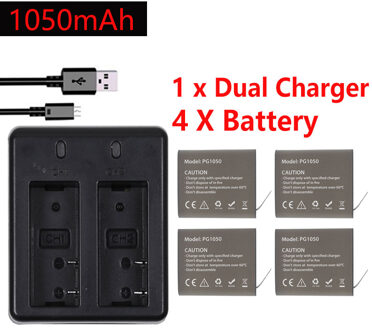 4 stuks X 1050mAH PG1050 Batterij + Dual Charger Voor EKEN H3R H8R H8 PRO H9 H9R Batterij SJ4000 SJ5000 M10 Actie Camera Batterij