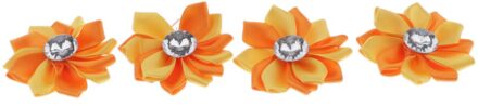 4 Stuks Zijde Satijn Diamante Bloemen Voor Kaart Maken, Haar Accessoire Diy Ambachten oranje en geel