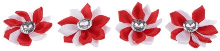 4 Stuks Zijde Satijn Diamante Bloemen Voor Kaart Maken, Haar Accessoire Diy Ambachten rood en wit