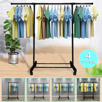 4 Styles Coat Rack Metal Simple Assembly Removable Wheeled Bedroom Clothes Hanger Drying Furniture Clothes Hanger Stand Black