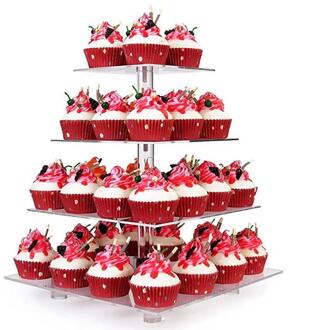 4 Tier Acryl Cupcake Stand Milieu Cake Display Rack Bruiloft Candy Cake Stand Accessoires 32*32*4.5cm