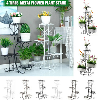 4 Tier Metal Plant Stand & Flower Pot Holder Display Home Decor Garden Indoor Outdoor Balcony Flower Storage Rack Adjustable