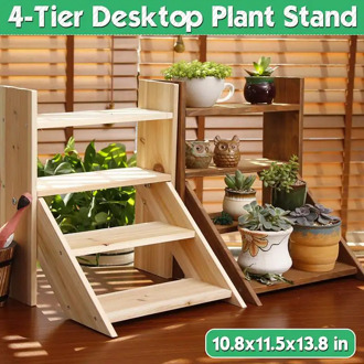 4 Tiers Plant Tray Plant Shelves Flower Display Stand Display Stand Wood Shelf Storage Rack Outdoor Garden Flower Rack Holder