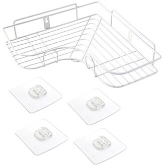 4 Transparante Stickers Badkamer Punch-Gratis Hoek Rek Wc Gebruiksvoorwerpen Ijzeren Opbergrek Keuken Statief Badkamer Hoek Rack wit