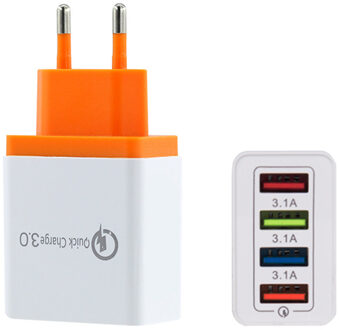 4 Usb Multi-Port Lader Snel Opladen Snelle Opladen Muur Adapter Voor Iphone Xiaomi Samsung Mobiele Telefoon Oplader Hoofd eu Plug oranje