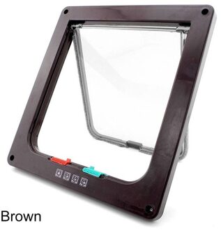 4 Way Afsluitbare Hond Kat Deur Kitten Beveiliging Flap Deur Puppy Plastic Gate Abs Plastic S/L Dier Kleine pet Supplies Producten bruin / S