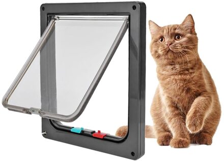 4 Way Afsluitbare Hond Kat Kitten Deur Beveiliging Flap Deur Plastic S/M/L Dier Kleine Kat hond Poort Deur Dierbenodigdheden zwart M