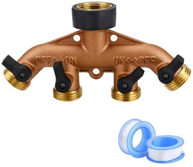 4 Way Messing Tuinslang Splitter Heavy Duty Tuin Tap Slang Adapter Nozzle Switcher Connector Met 4 Uitschakeling kleppen Voor Tuin