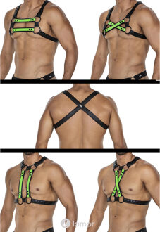 4-way Zwart/Groen Lederlook harnas06 - Maat: One Size
