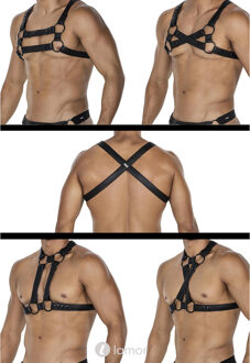 4-way Zwart lederlook Harnas06 - Maat: One Size