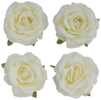 4 Witte Ivoor Rozen Koppen (11x6cm) Wit - Transparant
