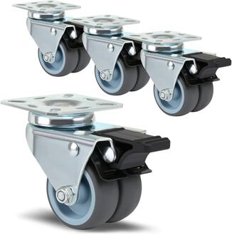 4 X Heavy Duty Zwenkwielen 50Mm Met Rem Voor Trolley Meubels Caster Zwart
