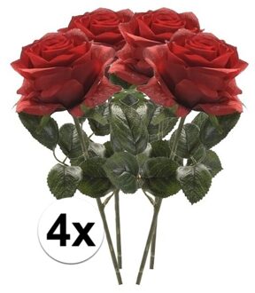 4 x Kunstbloemen steelbloem rode roos Simone 45 cm - Kunstbloemen Rood