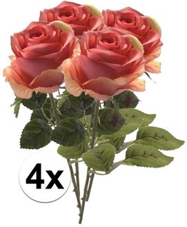 4 x Kunstbloemen steelbloem roze roos Simone 45 cm - Kunstbloemen