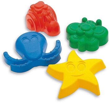 4 zandvormpjes 11cm in netje