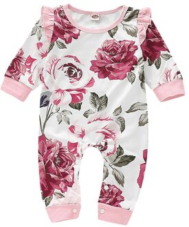 #4 Zomer Mode Cartoon Gedrukt Baby Baby Meisjes Lange Mouwen Ruches Bloemenprint Romper Jumpsuit Kleding 90