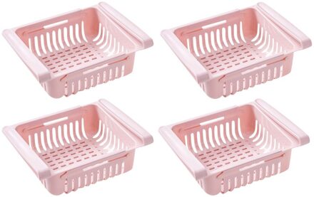 40 #4 Stuks Pull-Out Koelkast Opbergdoos Houder Voedsel Organizer Lade Plank Juiste Keuken Gereedschap Home Organisatie dozen roze