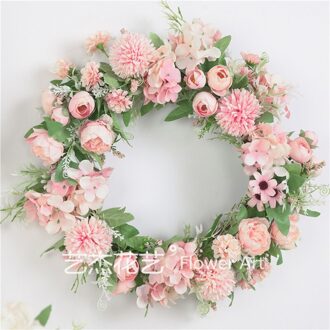 40 Cm Kunstmatige Krans Opknoping Deur Bruiloft Decoratieve Krans Fotografie Prop Window Home Decoratie Bloemen Kerstkrans licht roze