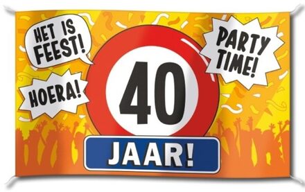 40 jaar feest versiering gevelvlag - 90 x 150 cm - polyester - met ringen