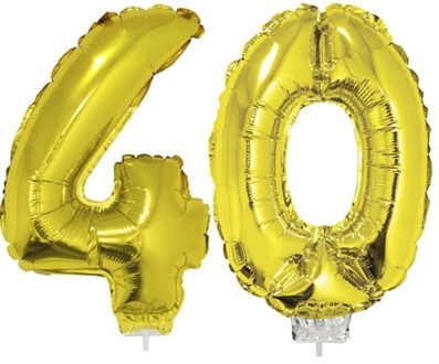 40 jaar leeftijd feestartikelen - versiering cijfers - ballonnen op stokje - van 41 cm - goud