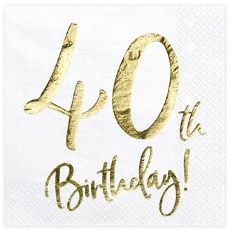 40 Jaar leeftijd verjaardag servetten - 40x stuks - 33x33 cm - Papier - 3-laags - feestartikelen Wit