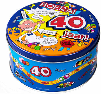 40 jaar thema snoeptrommel - koektrommel - voor man - 14 x 7,5 cm - leeftijd verjaardag cadeau