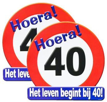 40 jaar verjaardag stopbord - 2x stuks - Dia 50 cm - Leeftijd feestartikelen - verkeersbord - Karton