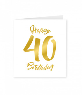 40 Jaar Verjaardagskaart Goud/Wit Wit - Transparant, Goud - Brons