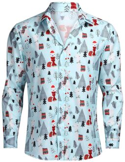 40 # Kerst Harajuku Shirt Heren Lange Mouwen Shirts Man Hip Hop Shirt Streetwear Harajuku Party Dress Shirt Blouse Tops chemise Xl