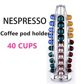 40 Koffie Pod Houder Rvs Nespresso Capsules Gebruik Rack Roterende Rack Roterende Stand Rack Opslag