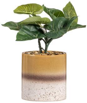 40% korting - Op=Op | Leen Bakker - Kunstplant Alocasia In Pot - Groen/bruin - 30 Cm - Kunststof - Groen#Bruin