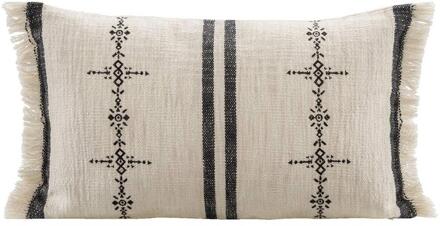 40% korting - Op=Op | Leen Bakker - Sierkussen Xavi - Off-white/zwart - 30x50 Cm - Katoen - Wit#Zwart