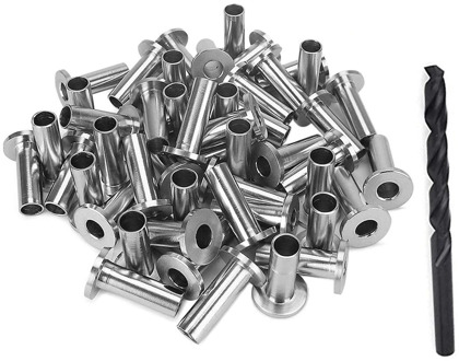 40 Pack T316 Stainless Steel Protector Sleeves For 1/8 inch Wire Rope Cable Railing DIY Balustrade with 1Pc Drill Bit