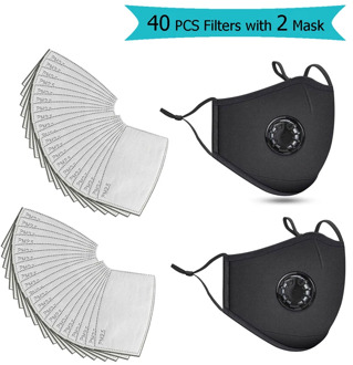 40 PCS Filters Fashion Washable Reusable Mask Anti Pollution Mouth Respirator Dust Masks Cotton Unisex Mouth Muffle Black