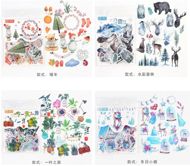 40 Pcs / Pack Of Warm Winter Leaves Forest Fawn Creative Travel Album Diary DIY Decorative Sticker Bag Children Stationery Gift