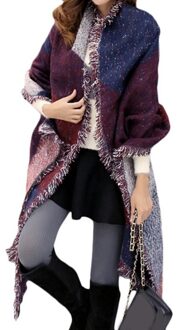 40 # Plaid Kwastje Vrouwen Sjaals Contrast Kleur Patchwork Retro Vrouwelijke Multi-Purpose Sjaal Sjaal Faux Wol Vintage Sjaals wrap paars