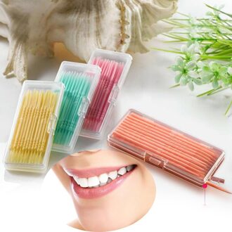 40 Stks/doos Draagbare Tweekoppige Plastic Tandenstoker Oral Dental Picks Milieuvriendelijke Tooth Pick 6 Kleuren Geel