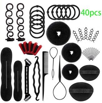 40 Stks/set Vrouwen Diy Haar Styling Accessoires Kit Magic Donut Bun Maker Haarspelden Banden Fast Twist Modellering Hairdress Braid Gereedschap