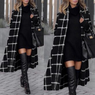 40 # Vrouwen Plaid Winter Kapmantel Geul Jacket Warm Slim Lange Overjas Uitloper Herfst Parka Jassen Koreaanse stijl