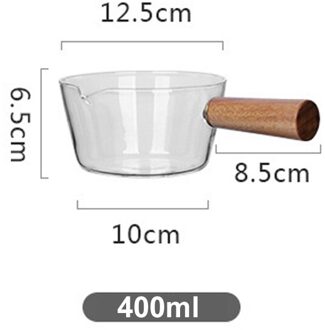 400/600Ml Clear Glas Houten Handvat Melk Pot Salade Kom Hittebestendig Huishoudelijke Keuken Gasfornuis Fornuis noodle Koken Pan 400ML