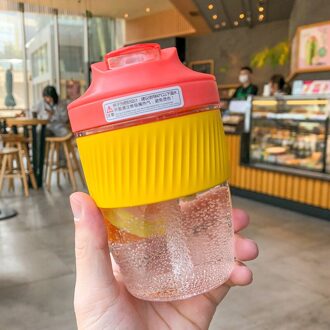 400/600Ml Creatieve Draagbare Plastic Beker Met Rietje Herbruikbare Plastic Beker Dubbele Stro Cup Siliconen Stro Sport Draagbare cup 400ml geel