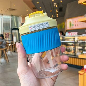 400/600Ml Creatieve Draagbare Plastic Beker Met Rietje Herbruikbare Plastic Beker Dubbele Stro Cup Siliconen Stro Sport Draagbare cup 400ml licht blauw