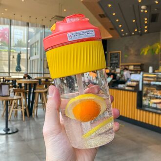 400/600Ml Creatieve Draagbare Plastic Beker Met Rietje Herbruikbare Plastic Beker Dubbele Stro Cup Siliconen Stro Sport Draagbare cup 600ml geel
