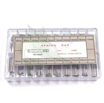 400 stks/doos Roestvrij Stalen Horloge band Massief Pin kit doos 8mm-27mm Assort Horloge Armband gekartelde pins set voor Horlogemakers