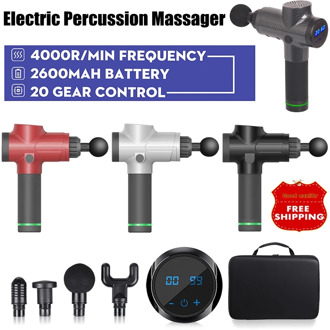 4000r/min LCD Electric Percussion Massager 20 Gears Hand Held Deep Muscles Relaxing Shock Vibration Therapy Device with 4 Heads