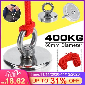 400Kg Sterke Krachtige Ronde Neodymium Magneet Haak Salvage Magneet Zee Vissen Wquipment Houder Trekken Montage Pot Met 20M touw