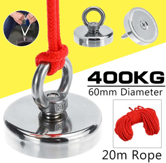 400KG Strong Magnet Pot Fishing Magnet Deep Sea Salvage Magnetic Hook Permanent Neodymium NdFeB Magnetic Fishing Tool + 20M Rope